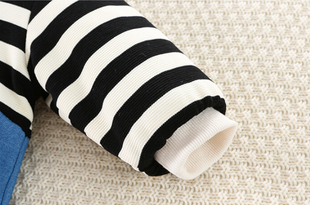 Baby Boy Cute Panda Design Striped Fake Two Pieces Long Sleeve Romper-kissminis