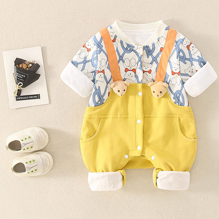 Fake Two Pieces Straps 3D Bear Romper-kissminis