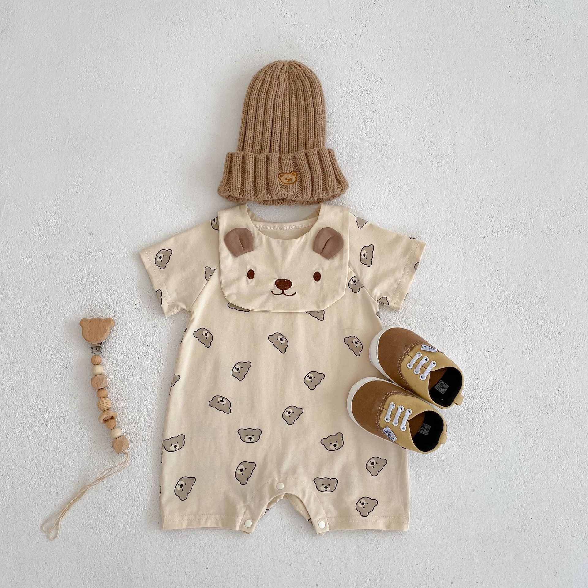 2pcs Baby Bear Romper with Removable Towel Set-kissminis