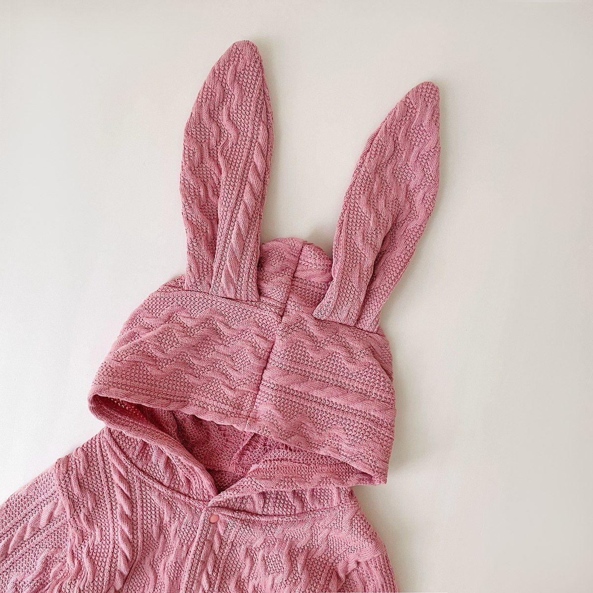 Baby Girl Solid Color Cute Rabbit Ears Design Knitted Long Sleeve Hooded Romper-kissminis