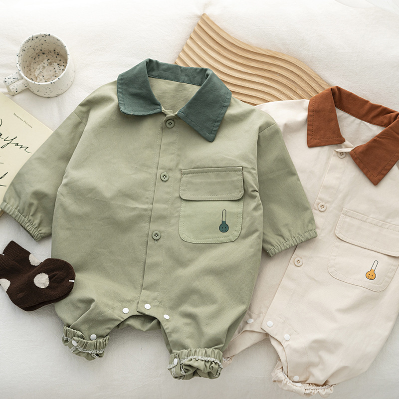 Baby Solid Color Lapel Romper-kissminis