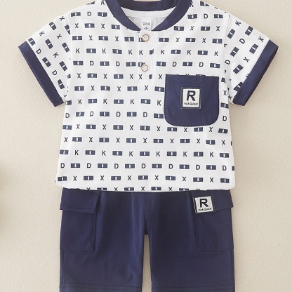 2pcs Baby Boy Monogram Print T-shirt with Pant Set-kissminis