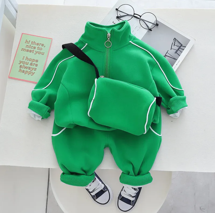 Baby Boy Solid Color Half Zipper Pullover Two-Piece Set