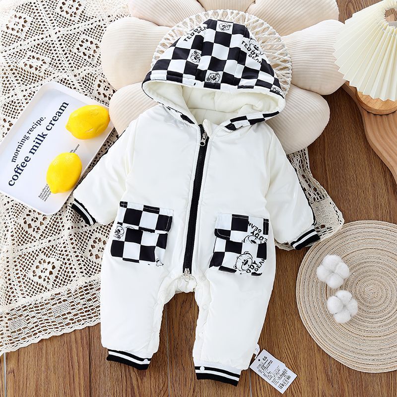 Baby Boy/Girl Thicken Cute Teddy Bear Pattern Long Sleeve Hooded Romper-kissminis