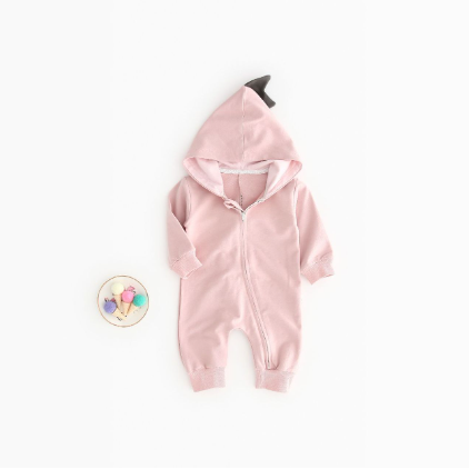 Baby Boy/Girl Solid Color Dinosaur Design Long Sleeve Hooded Romper-kissminis