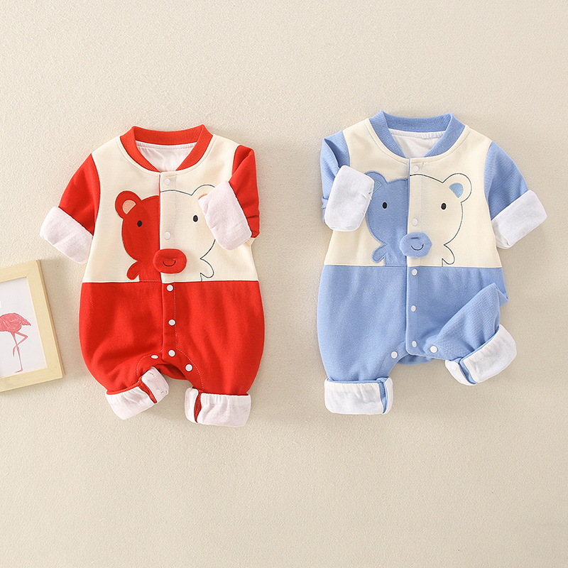 Baby Girl & Boy Fashion Cartoon Bear Cartoon Graphic Long Sleeve Romper-kissminis