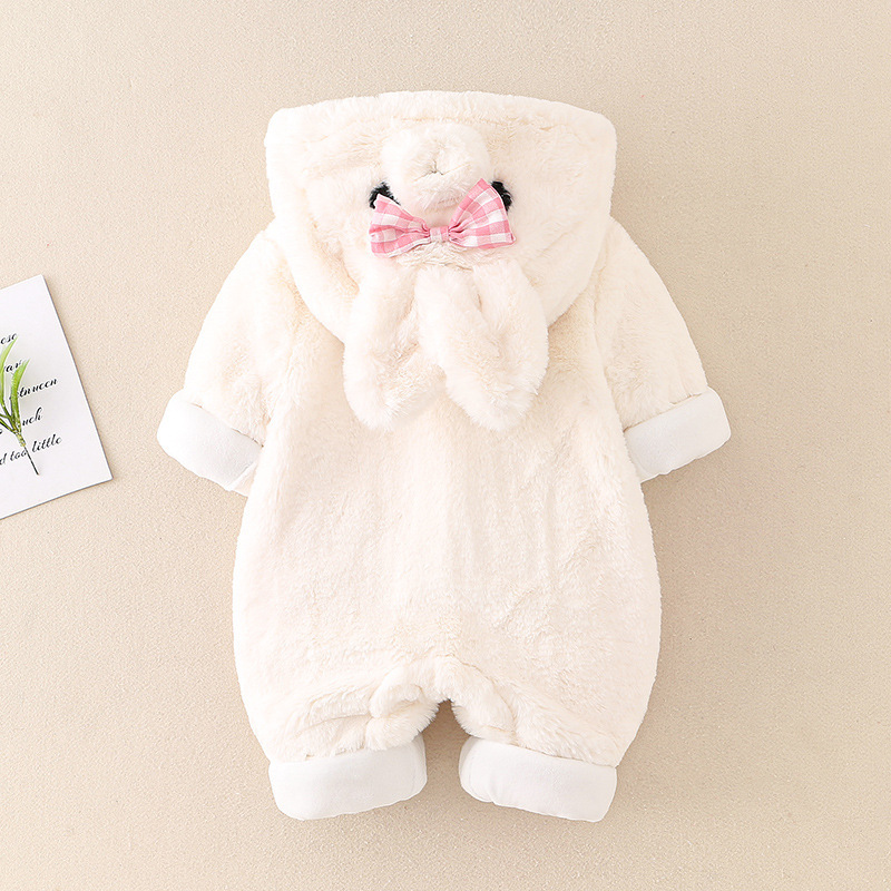 Baby Girl Winter Thicken Warm Cotton Cute Heart Rabbit Long Sleeve Fluff Romper-kissminis