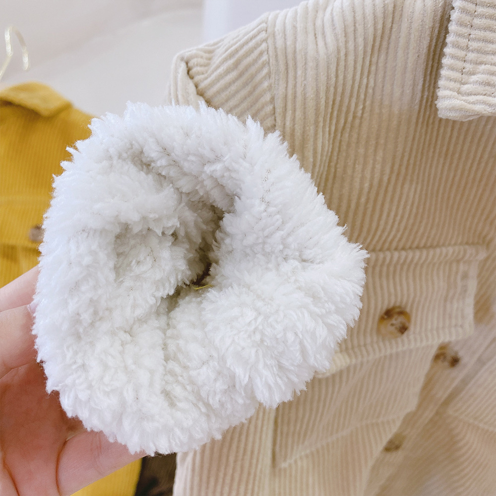 Baby Boy/Girl Winter Fluff Thicken Solid Color Long Sleeves Romper-kissminis