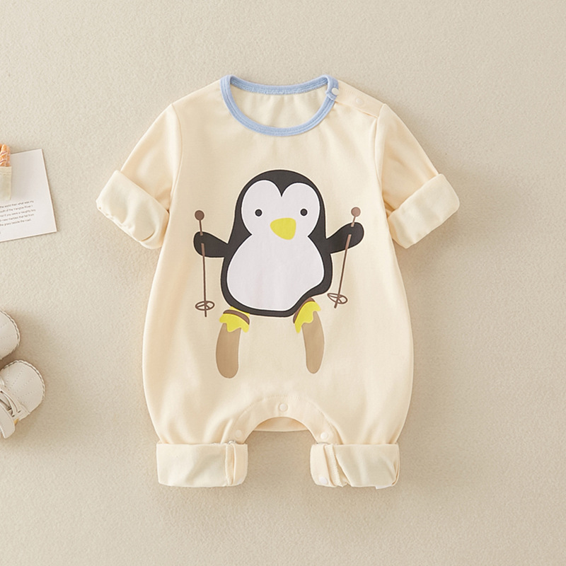 Newborn Baby Boy & Girl Cartoon Penguin Long Thick Sleeve Romper-kissminis