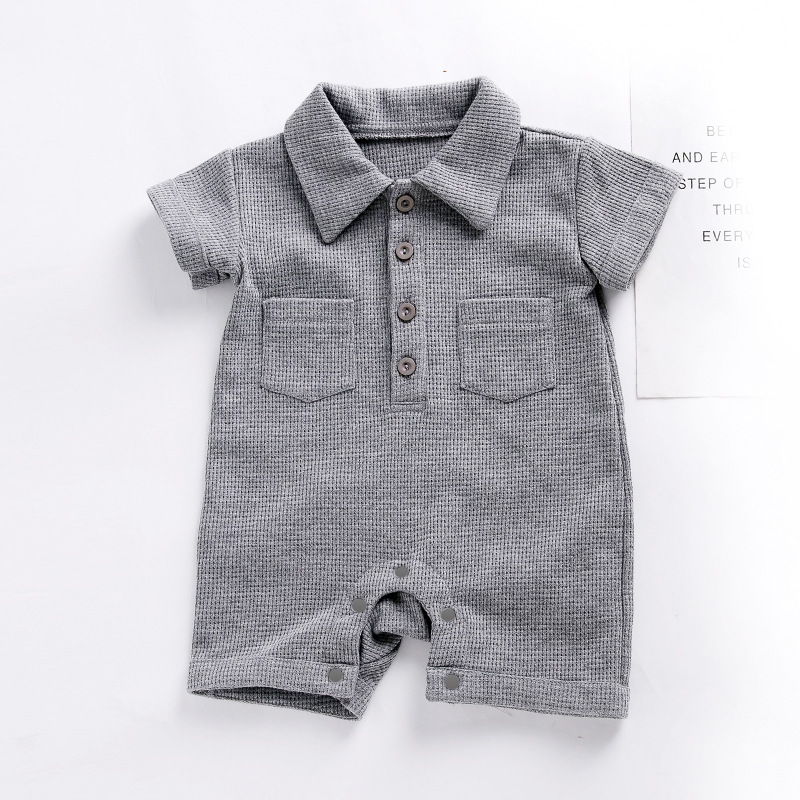 Baby Solid Color Lapel Short Sleeve Romper-kissminis