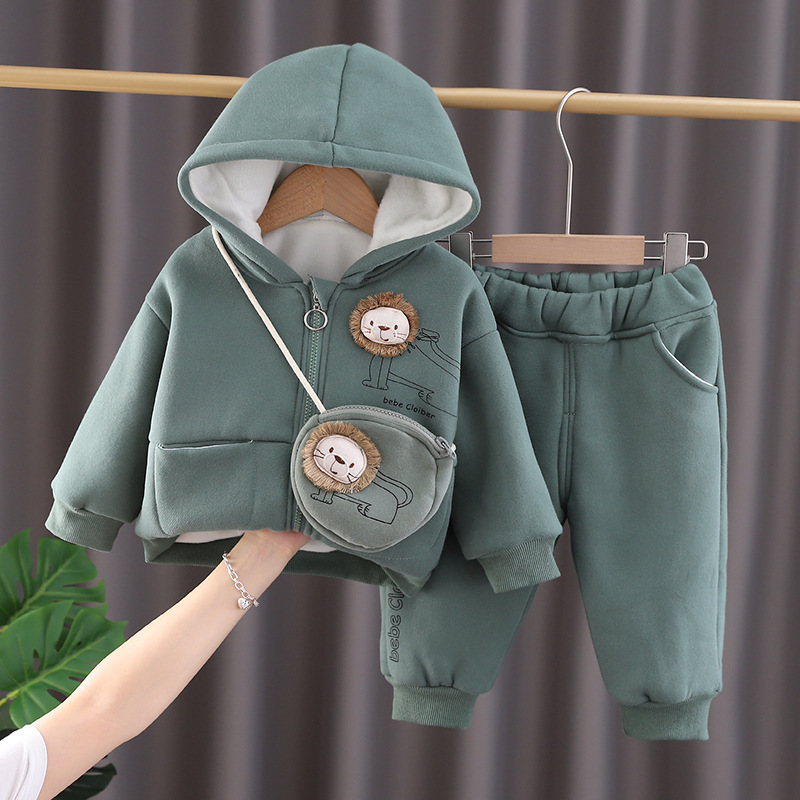 Toddler Boy/Girl Cute 3D Lion Pattern Solid Color Three-Piece Set-kissminis