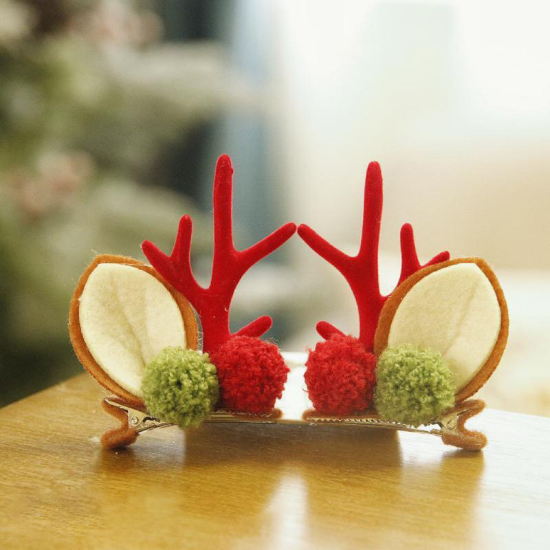 Baby Girl Cute Christmas Style Cute Antlers Design Hair Clip-kissminis