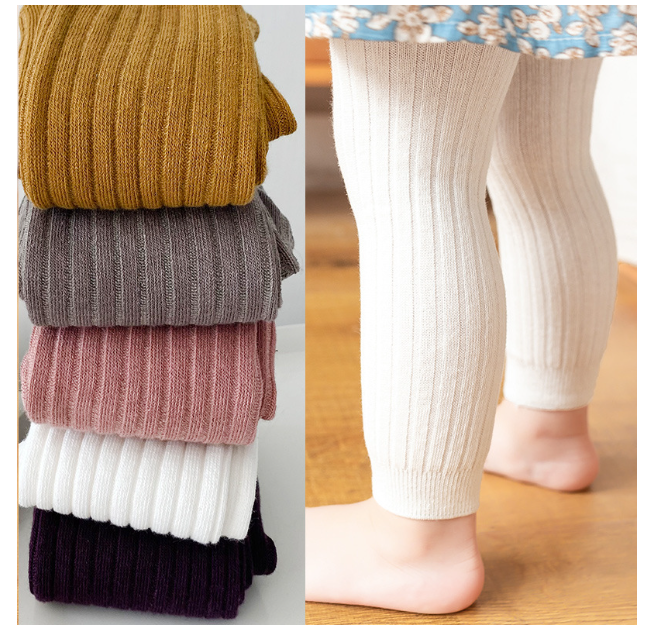 Baby Girl Solid Color Knitted Footless Leggings-kissminis