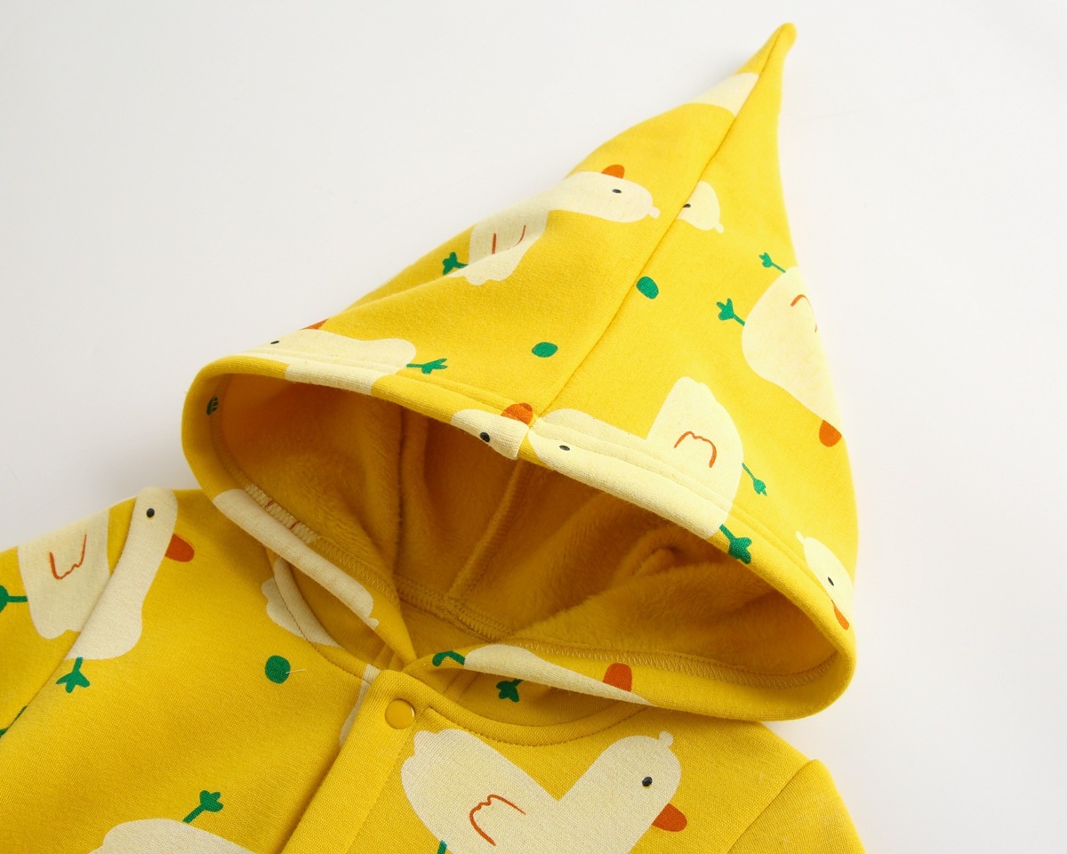 Baby Boy/Girl Allover Duck Pattern Single Breasted Long Sleeve Hooded Romper-kissminis