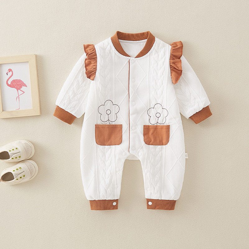 Baby Girl Floral Graphic Pocket Knit Long Sleeve Romper-kissminis