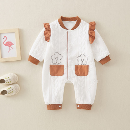 Baby Girl Floral Graphic Pocket Knit Long Sleeve Romper-kissminis