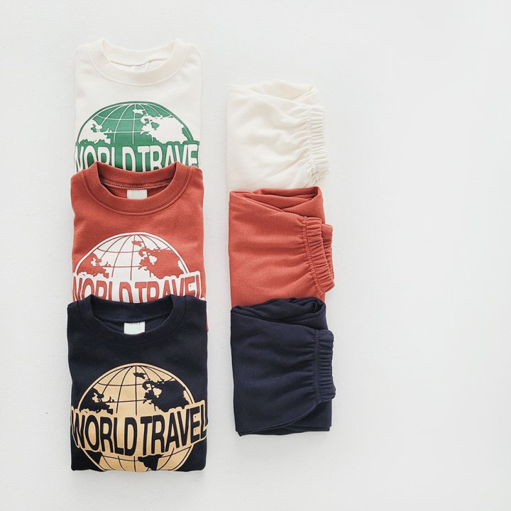 2pcs Toddler Boy/Girl World Travel Print T-Shirt and Pants Set-kissminis