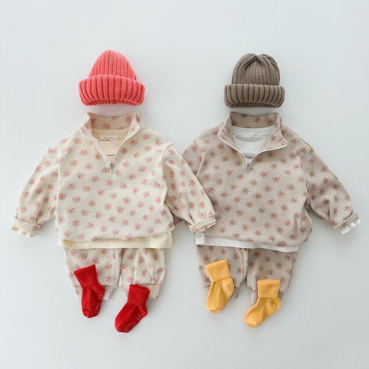 2pcs Toddler Stand Collar Fashionable Floral Pattern Sweatshirt and Pants Set-kissminis