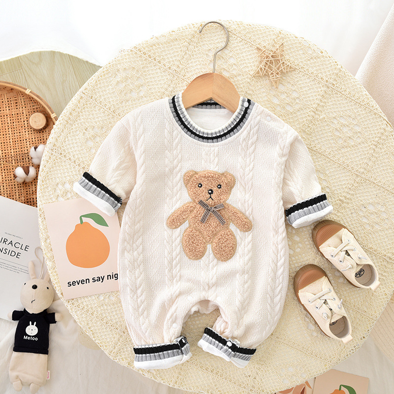 Baby Boy/Girl Cute Cartoon Bear Knitted Long Sleeve Romper-kissminis