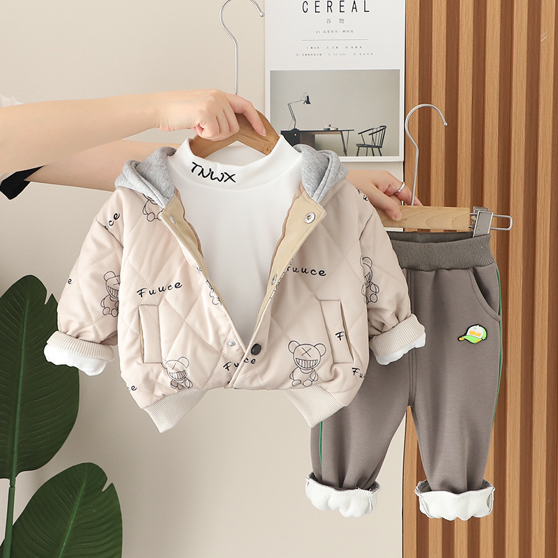 Toddler Boy/Girl Allover Bear Pattern Three Piece Set-kissminis