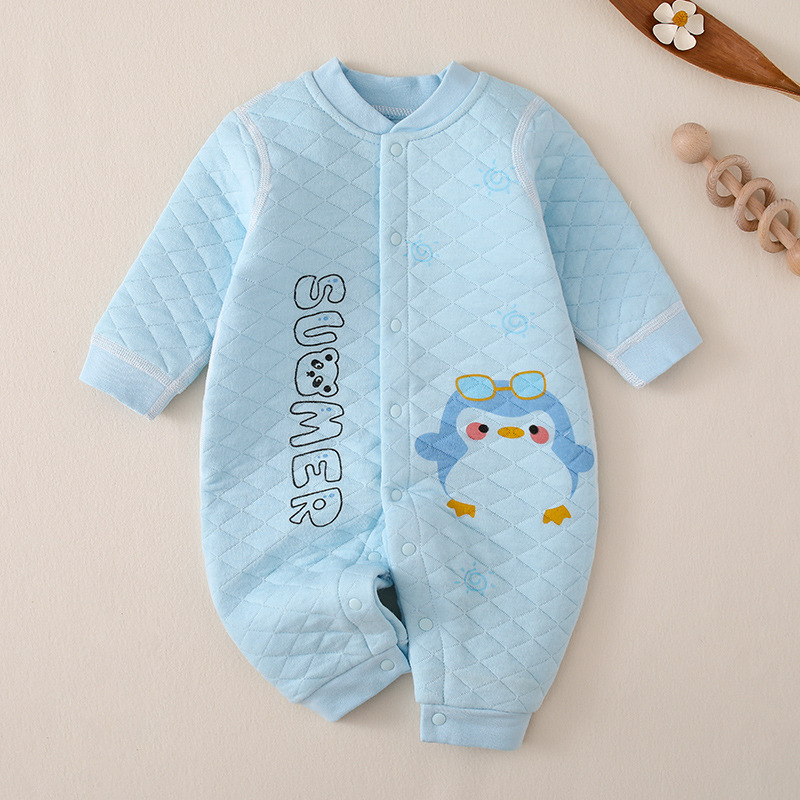 Baby Boy & Girl Winter Cute Cartoon and Letter Print Single Breasted Thicken Long Sleeve Romper-kissminis