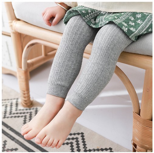 Baby Girl Solid Color Knitted Footless Leggings-kissminis