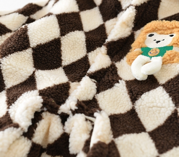 Winter Baby Boy Bear Plaid Graphic Fluff Long Sleeve Romper-kissminis