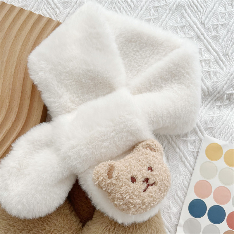 3pcs Baby Boy/Girl Cute Bear Pattern Pocket Solid Color Fluff Long Sleeve Romper with 1 Hat and 1 Scarf-kissminis