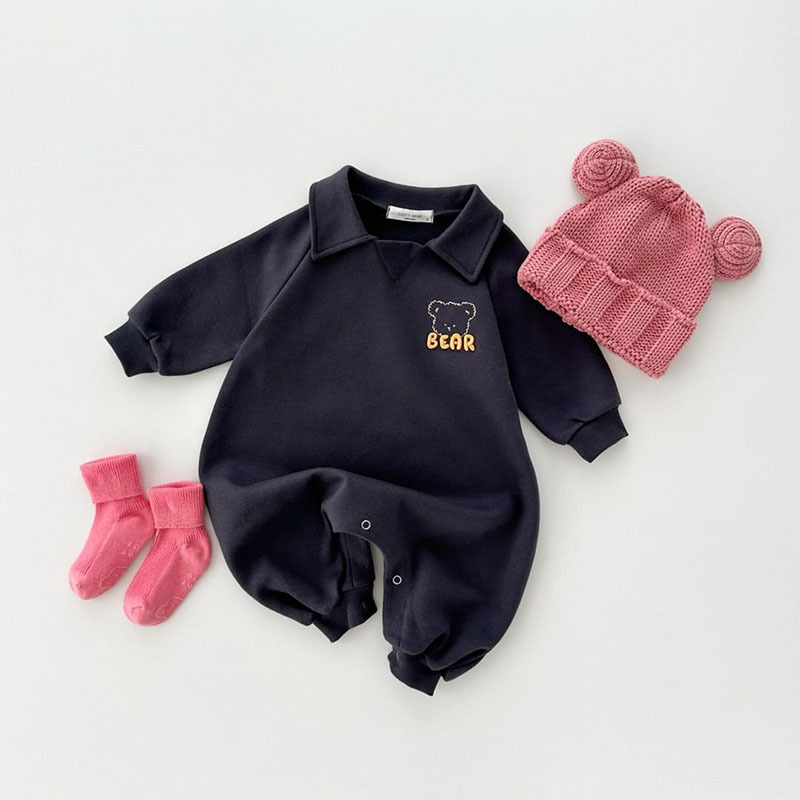 Embroidered Bear Head Soft Romper -kissminis