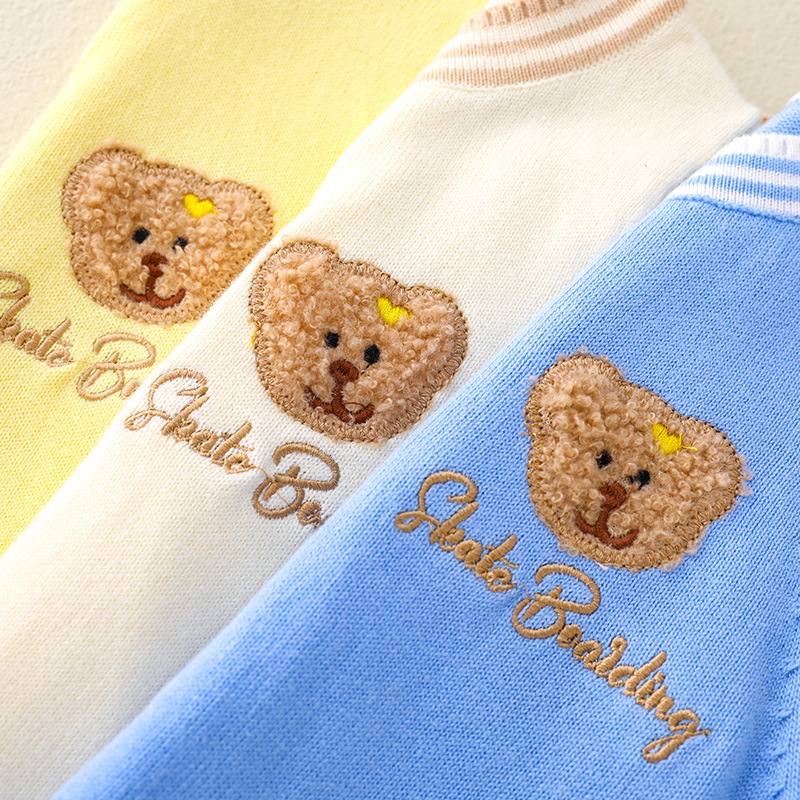 Baby Boy/Girl Ribbed Knit Bear Design Cardigan Sweatshirt with Pants Set-kissminis