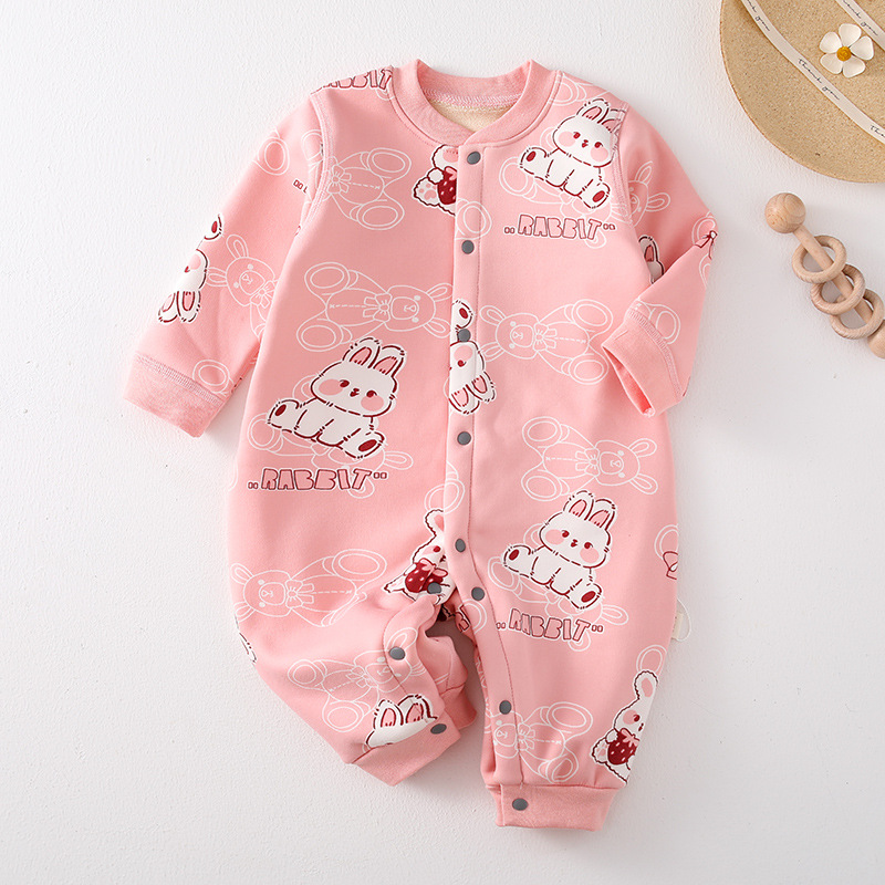 Baby Boy & Girl Cute Cartoon Rabbit Thicken Single Warmth Long Sleeve Romper-kissminis