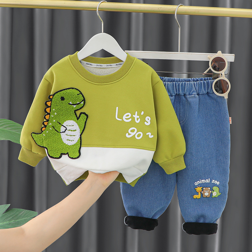Toddler Boy/Girl Cute Dinosaur/Bear/Giraffe Pattern Solid Color Two-Piece Set-kissminis