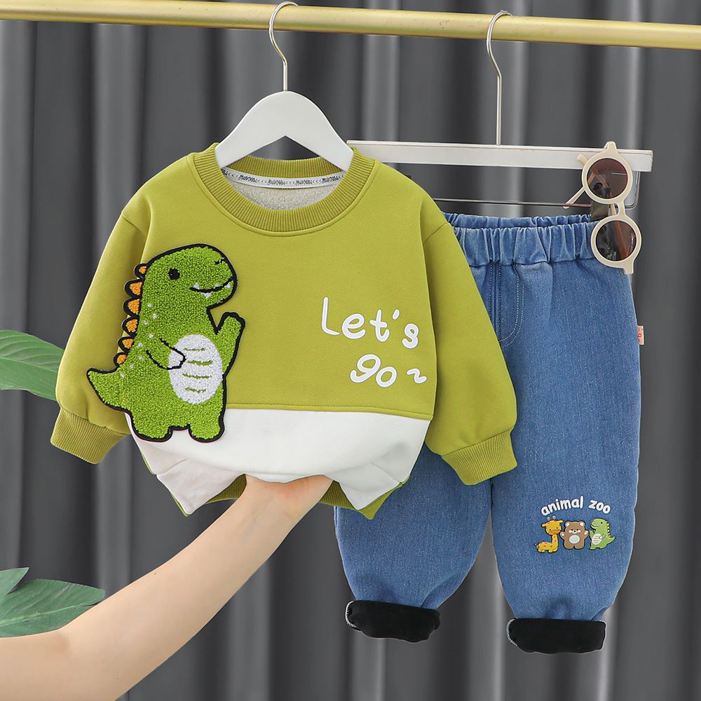 Toddler Boy/Girl Cute Dinosaur/Bear/Giraffe Pattern Solid Color Two-Piece Set-kissminis