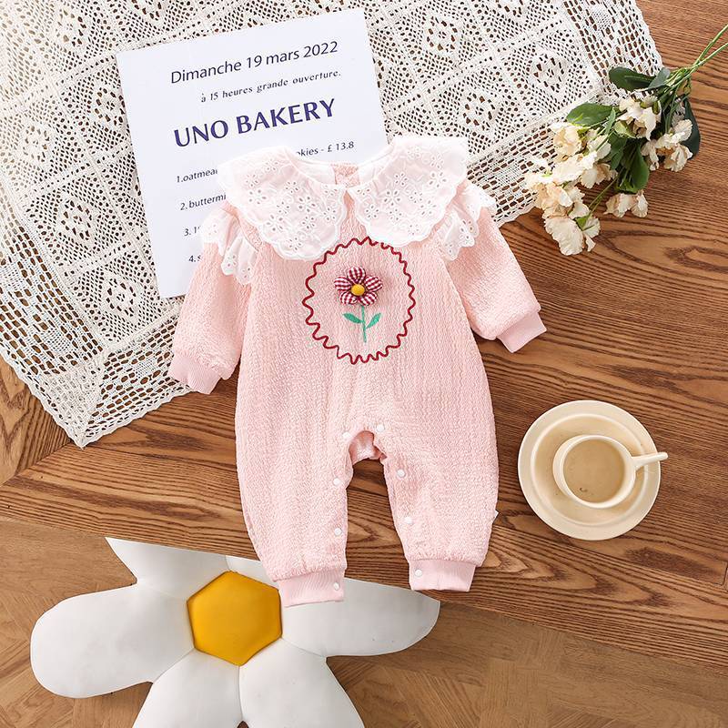 Baby Girl Cute Flower Style and 3D Flower Pattern Long Sleeve Romper-kissminis