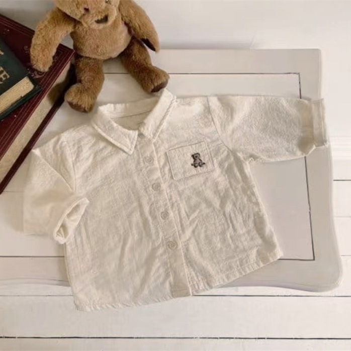 Baby Boy/Girl Solid Color Bear Pattern Cardigan Shirt-kissminis