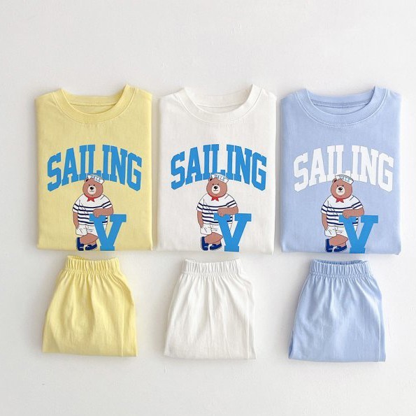 2pcs Baby Toddler Boy/Girl Lazy Bear Print Short Sleeve T-shirt and Shorts Set