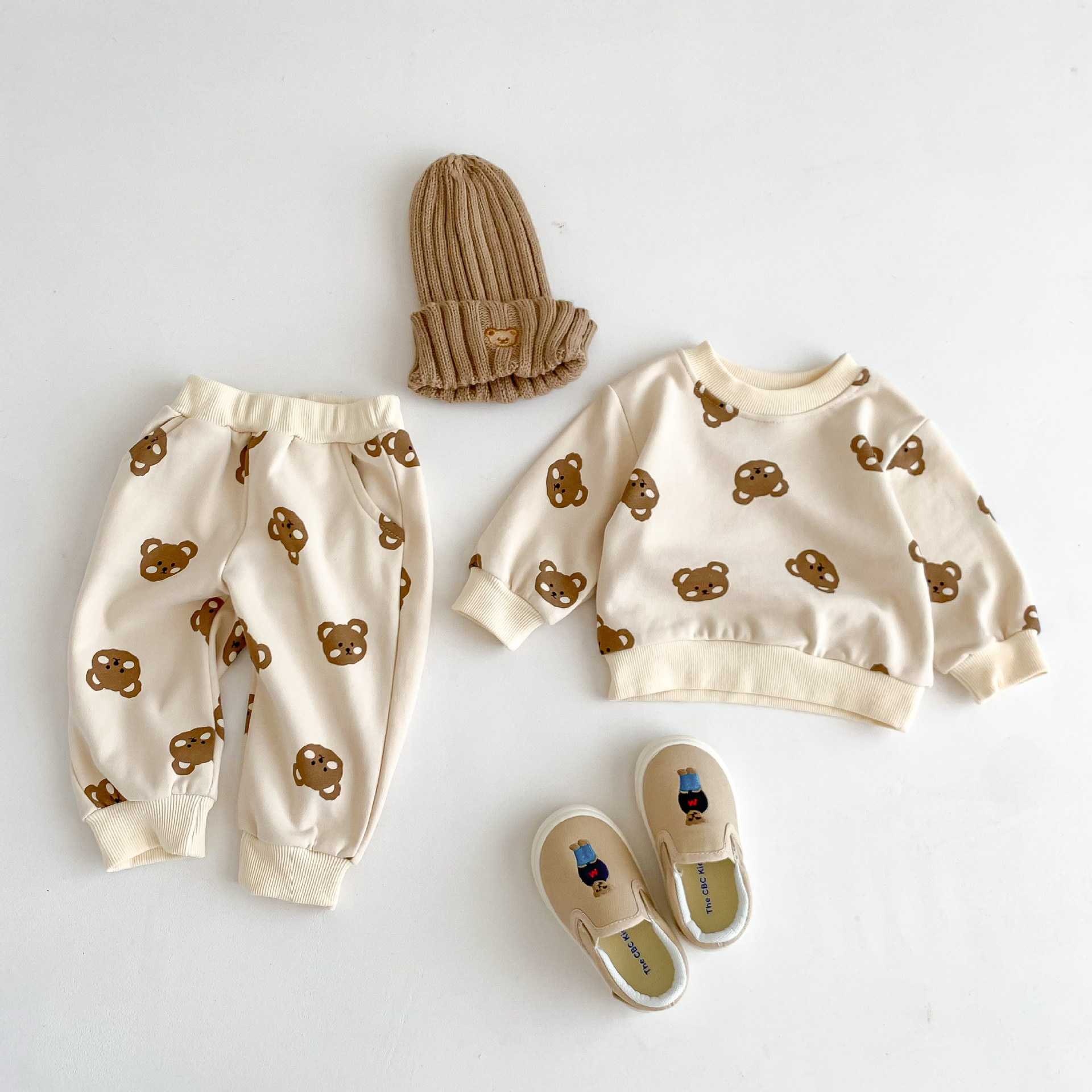 2pcs Baby Boy/Girl Crew Neck Bear Long Sleeve Sweatshirt with Pants Set-kissminis