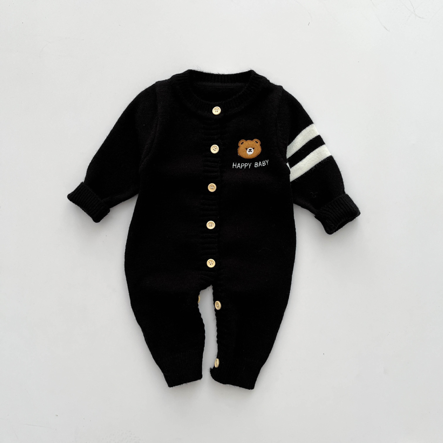 Baby Boy/Girl Bear Graphic Button closure Long Sleeve Knitted Romper-kissminis