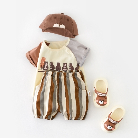 2pcs Baby Boy/Girl Bear Print T-shirt with Pant Set-kissminis