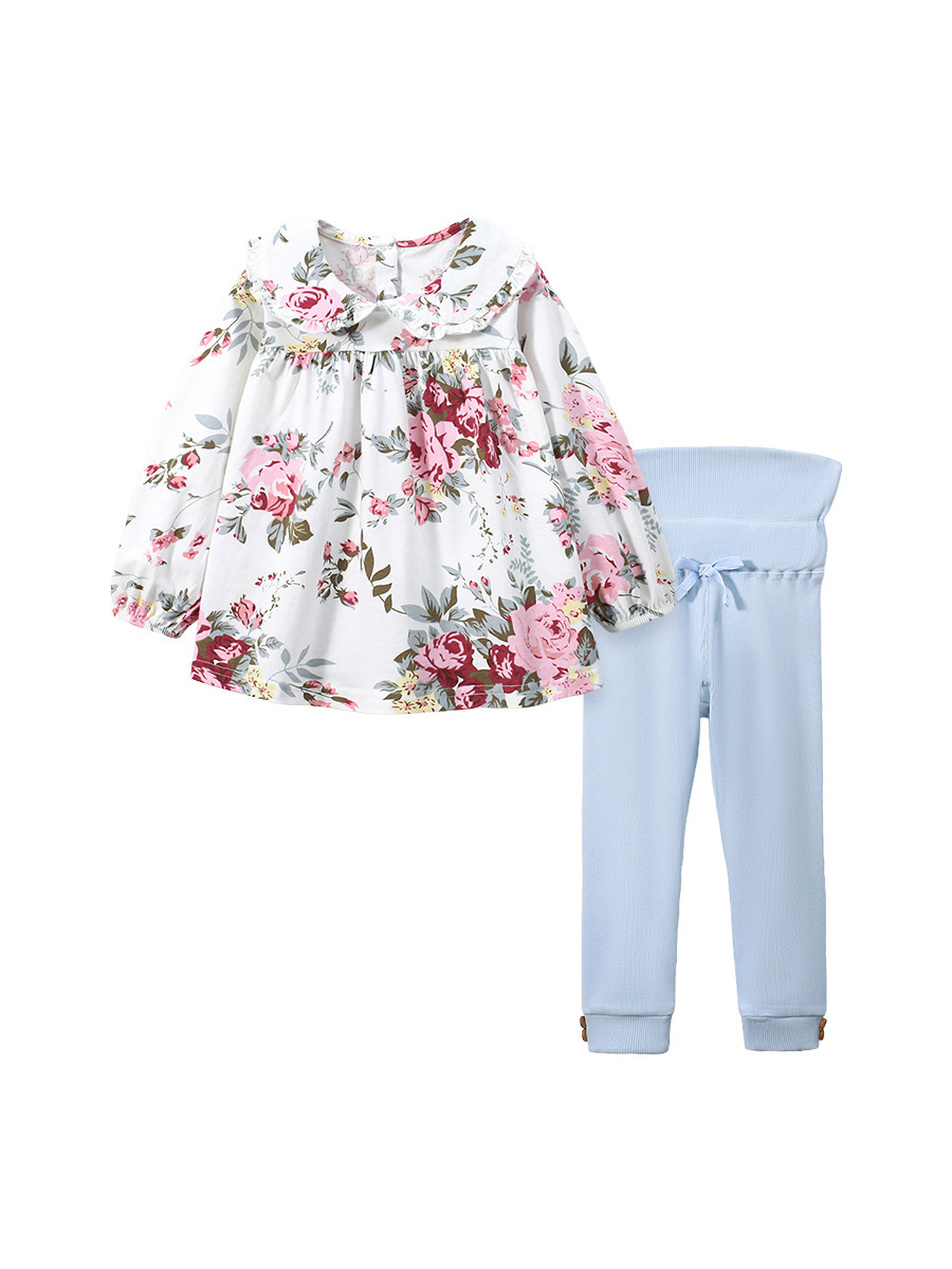 Toddler Girl Allover Roses Pattern Long Sleeve Sweatshirt and Solid Color Pants Set-kissminis