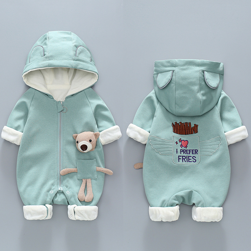 Baby Winter Bear Toy Design Hooded Fluff Romper-kissminis