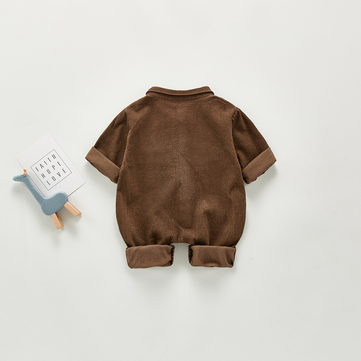 Baby Boy Solid Color Single Breasted Long Sleeve Romper-kissminis