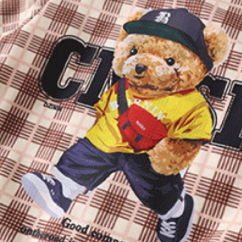 Baby Boy/Girl Gingham Bear Graphic Pocket Patch Long Sleeve Romper-kissminis