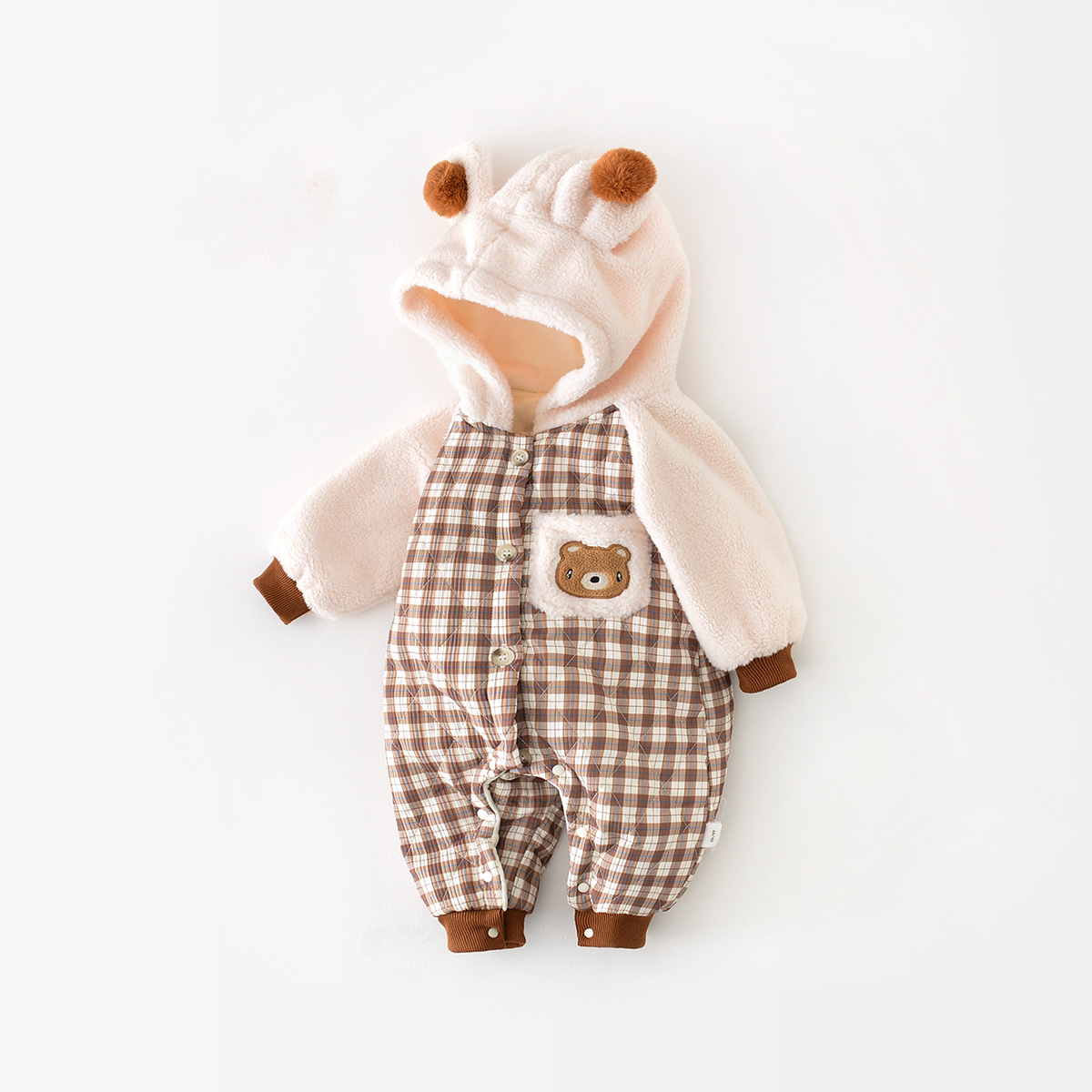 Baby Boy/Girl Bear Plaid Graphic Long Sleeve Romper-kissminis