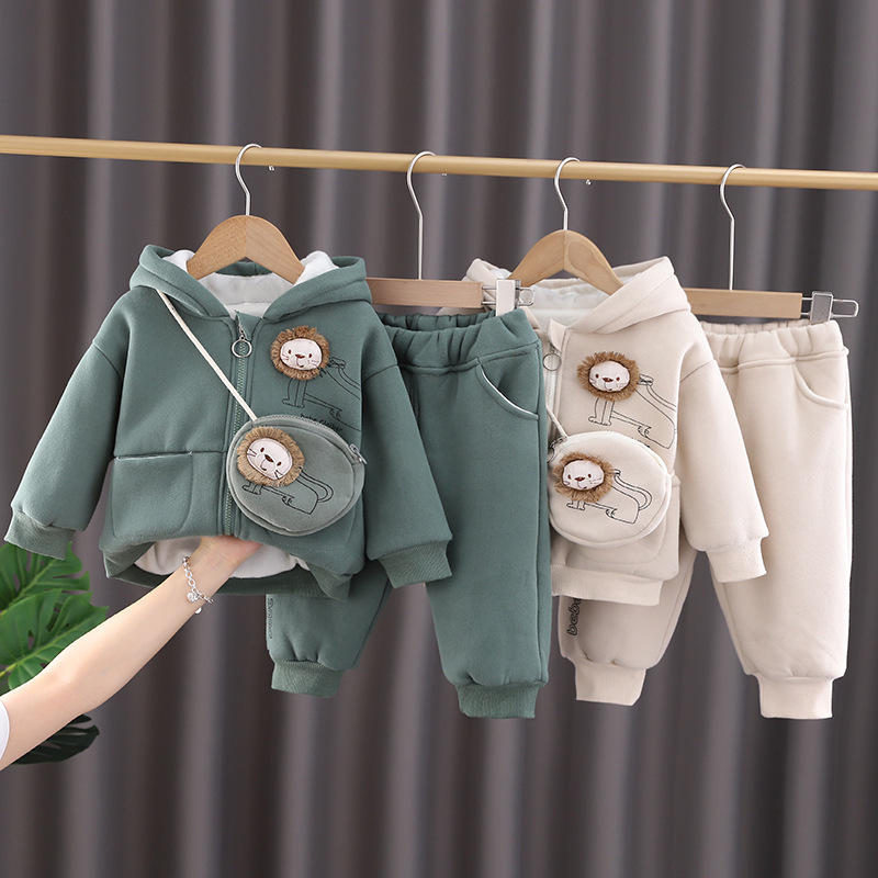 Toddler Boy/Girl Cute 3D Lion Pattern Solid Color Three-Piece Set-kissminis