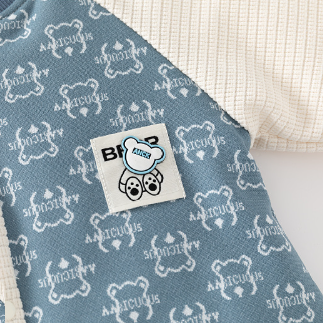Baby Boy/Girl Bear Patch Long Sleeve Raglan Fluff Romper-kissminis