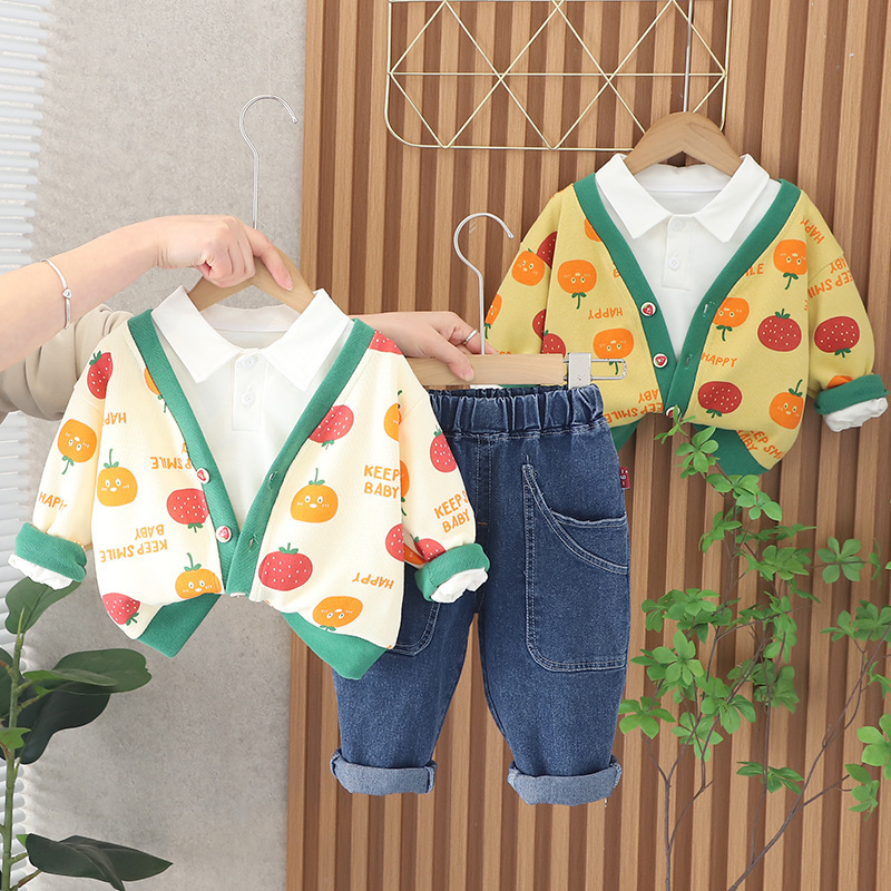 3pcs Toddler Fruit Graphic Sweatshirt and Jacket Pant Set-kissminis