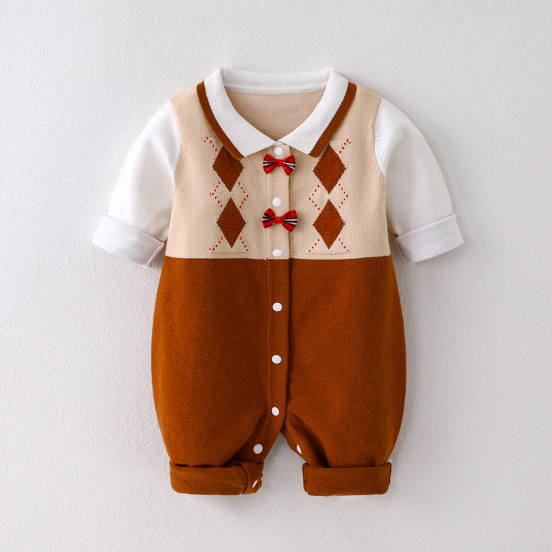 Baby Boy & Girl Cute Lattice Long Sleeve Knit Romper-kissminis