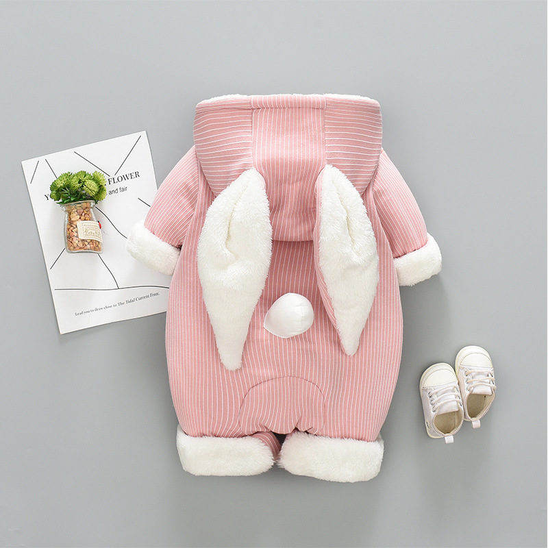 Baby Boy/Girl Winter Thicken Cute Rabbit Design Long Sleeve Hooded Romper-kissminis