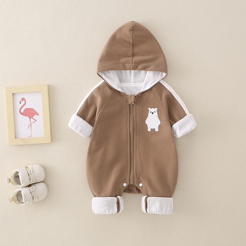 Newborn Baby Bear Pattern Hooded Zippered Long Sleeve Romper-kissminis